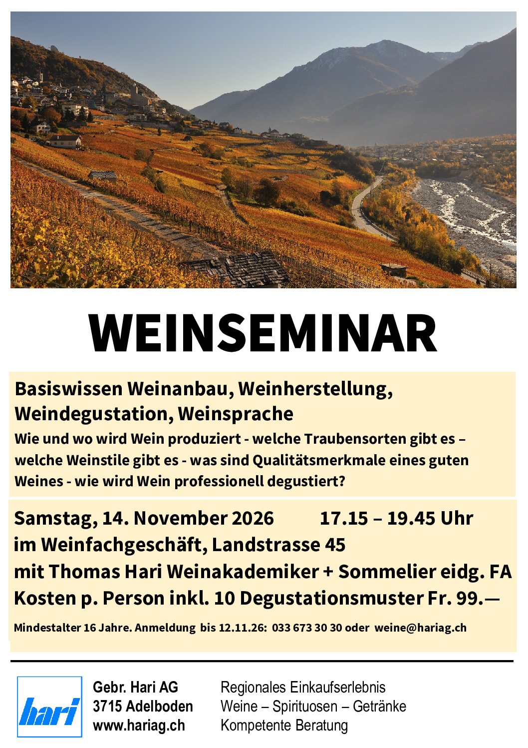 Weinseminar Basiswissen Adelboden, 14.11.26
